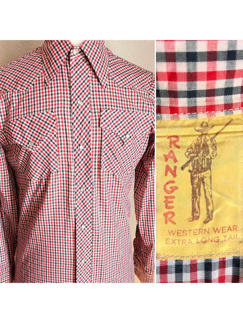 1970s Ranger Gingham Western Shirt - Red Black Pearl Snap Cowboy - Mens Small